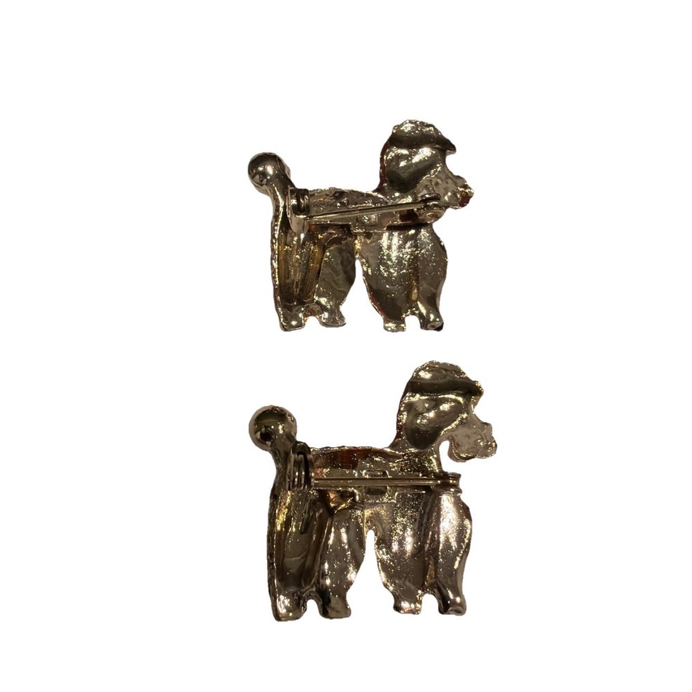 Vintage Apricot Poodle Brooch Set Pearl Tail Crystal Eyes Enamel Pins 2 Pieces - Picture 3 of 4